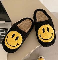 Black/Yellow Smiley Face Slippers
